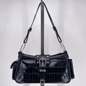 Madi Claire black reptile shoulder bag